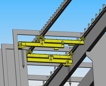 Visualisierung Kranbrücke in eingezogenem und ausgefahrenem Zustand